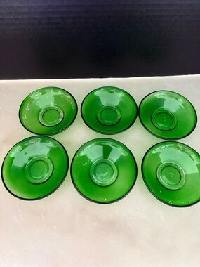 Pasabahce Turkish Made Set of 6 Emerald Glass 4” Bowls Marked with “P